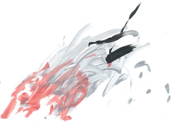 Kresba od ochočeného ary kanindy Blu Lu