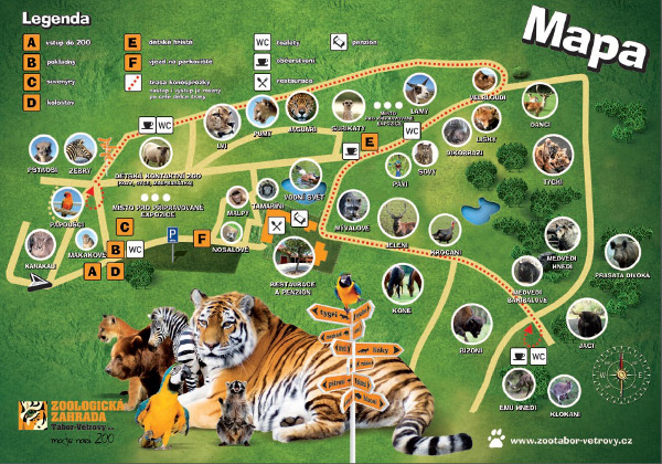 Orientační plán Zoo Tábor Větrovy (Zdroj: www.zootabor-vetrovy.cz)